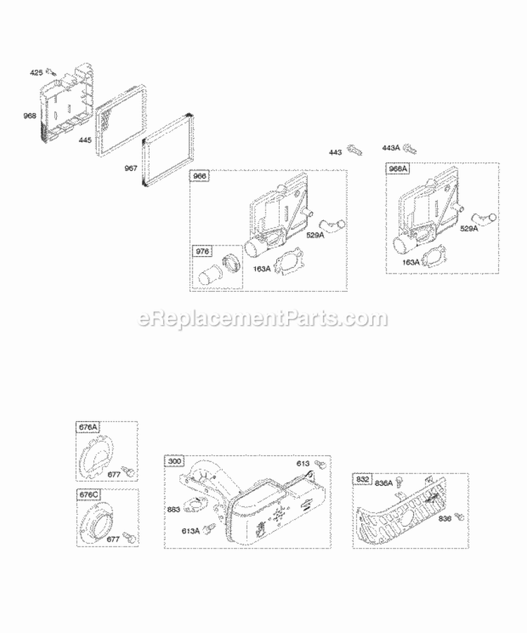 Air Cleaner Exhaust System Diagram and Parts List for 124672-0036-B1  Briggs and Stratton Engine